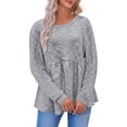 thumbnail image 2 of ClodeEU Women's Long Sleeve Crewneck Empire Waist Shirts,Loose Fit Pleated Flowy Tunic Tops Gray,Womens Plus XXXL, 2 of 5