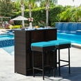 thumbnail image 1 of Gymax 3PCS Rattan Patio Bar Table & Stool Set Dining Set w/ Turquoise Cushion, 1 of 10