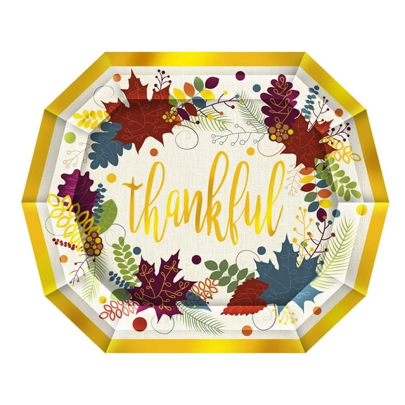 Thankful Decagon Paper Plates | Thanksgiving Party | 8 Pcs