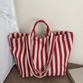 thumbnail image 5 of FENOHREFE Women Canvas Bag Large Capacity Shoulder Bag Striped Handbag All-Matching Everyday Bag Students School Bag Shopping Bag, 5 of 8