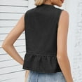 thumbnail image 7 of Womens Denim Vest Crew Neck Tie Front Ruffle Hem Y2k Tops Sleeveless Peplum Jean Shirt Outerwear Black, L, 7 of 7