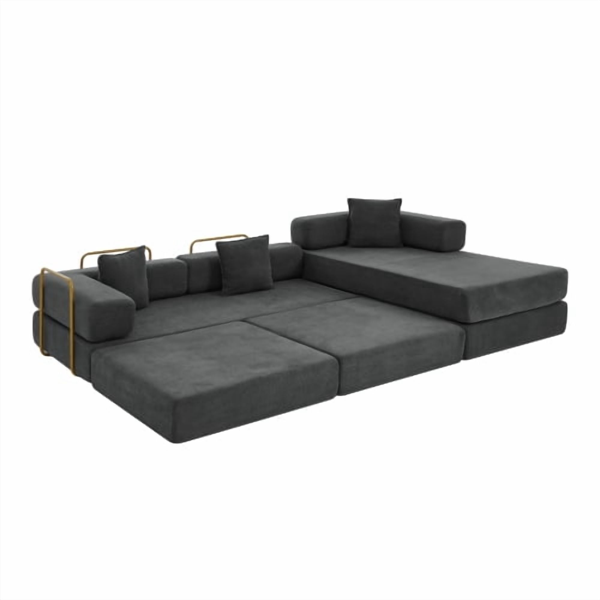 108" Modular Sectional Sofa with L-Shape Chaise, Convertible Sleeper Sofa Bed, Corduroy Cloud Couch with Deep Seat, No Assembly Required, Removable Backrest, Grey