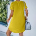thumbnail image 4 of Fznquz Dresses for Women 2025 Casual Spring Solid Athletic Short Sleeve Shirt Casual Pockets Dress Yellow, 4 of 7