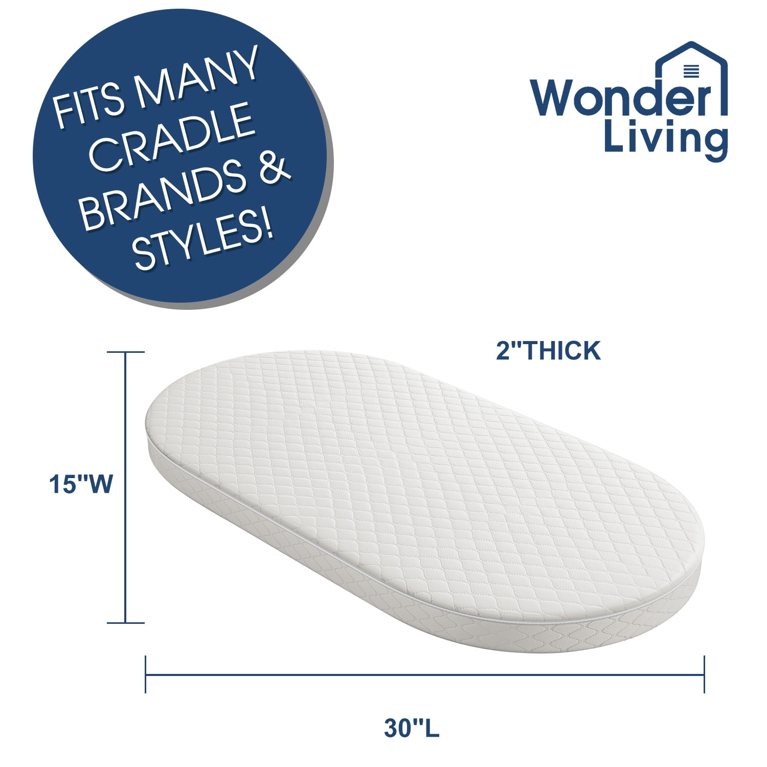 Baby Bassinet Cradle Mattress Oval 15" x 30" Foam Waterproof Padded Design