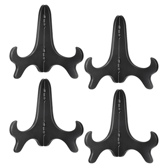 5" Easel Plate Holder, Plastic Folding Display Stand Black for Decorative Picture Frame, 4 Pack