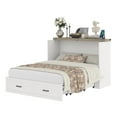 thumbnail image 6 of Queen Size Murphy Bed with Charging Station, Foldable Wall Bedframe with 1 Storage Drawer, Wooden Murphy Bed Cabinet for Guest Room Home Office, White, 6 of 8
