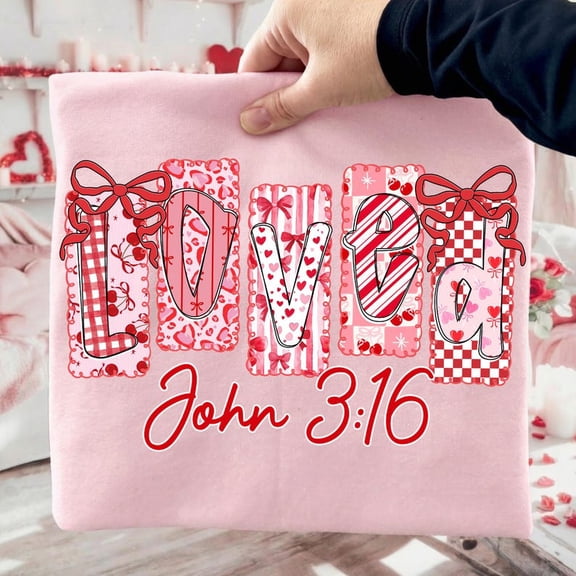 Christian Love Shirt Loved John 3:16 Bible Verse Love Tee Soft LIGHT PINK S-5XL