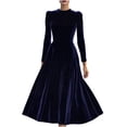 thumbnail image 2 of Mceream Women's Velvet Fit-and-Flare Maxi Dress, High Neck Puff Sleeve, Luxe Velvet, Wedding Guest, Evening, formal Events Navy S, 2 of 7