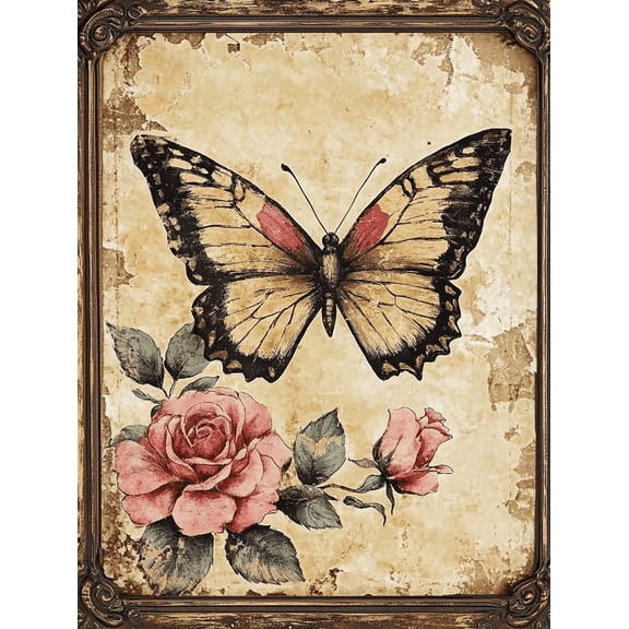 Butterfly and Rose Decorative Art/Canvas Art, Suitable for Decorating Living Room, Bedroom, Dining Room, Kitchen, Office, Bathroom, Study Room, and Entrance Hall.