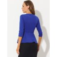 thumbnail image 3 of Top Peplum de trabajo elegante Allegra K con cinturón de manga 3/4 y cuello redondo Azul brillante S, 3 of 5