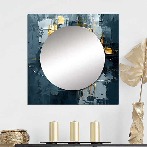 Designart "Exchange With Optimism Abstraction On Vintage Blue I" Abstract Painting Blue Large Square Mirror - Square Bedroom Mirror Printed Wall Decor - Modern Square Printed Wall Mirror Art