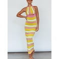 thumbnail image 5 of Michellecmm  Women Bodycon Long Dress Sleeveless Tie Halter Neck Striped Knit Dress, 5 of 9