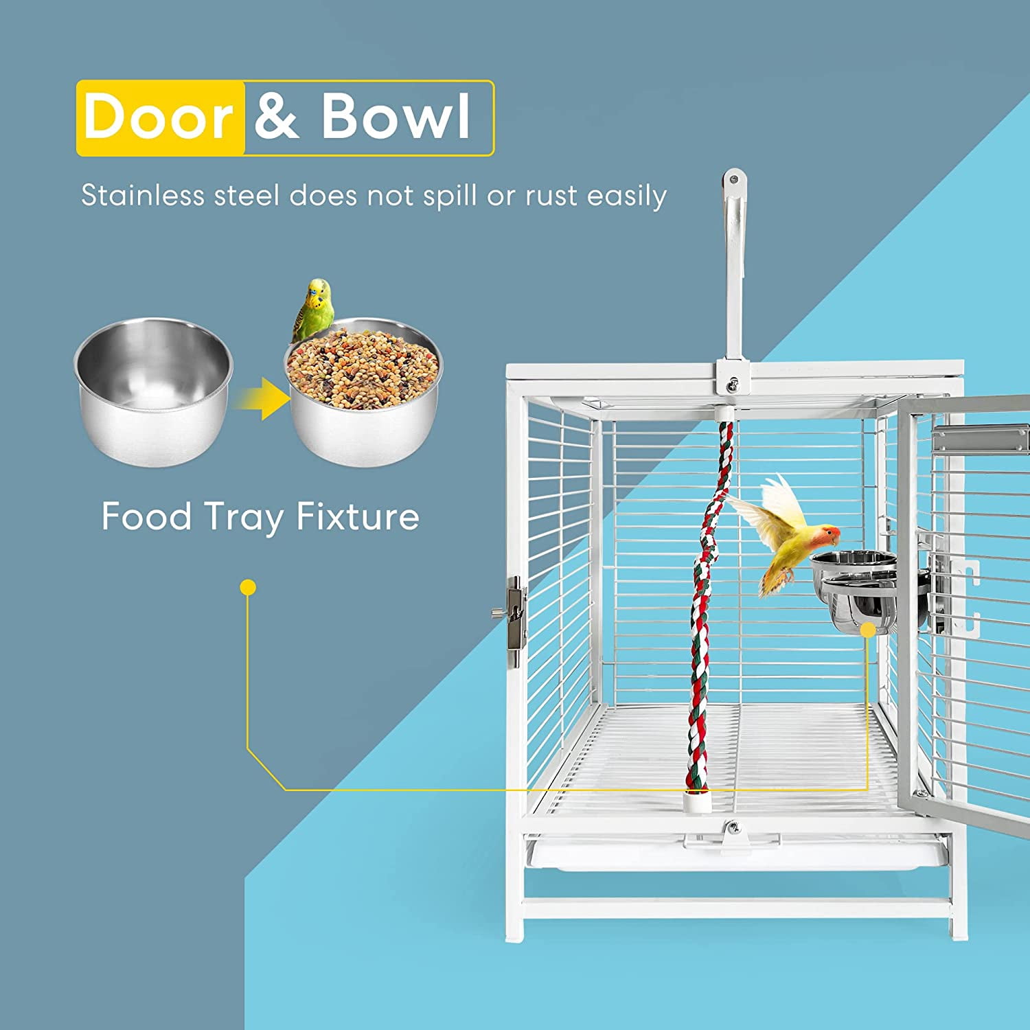 SPECSTAR 19 Inch Wrought Iron Bird Travel Carrier Cage for Parrots Conures Lovebird Cockatiel Parakeets White