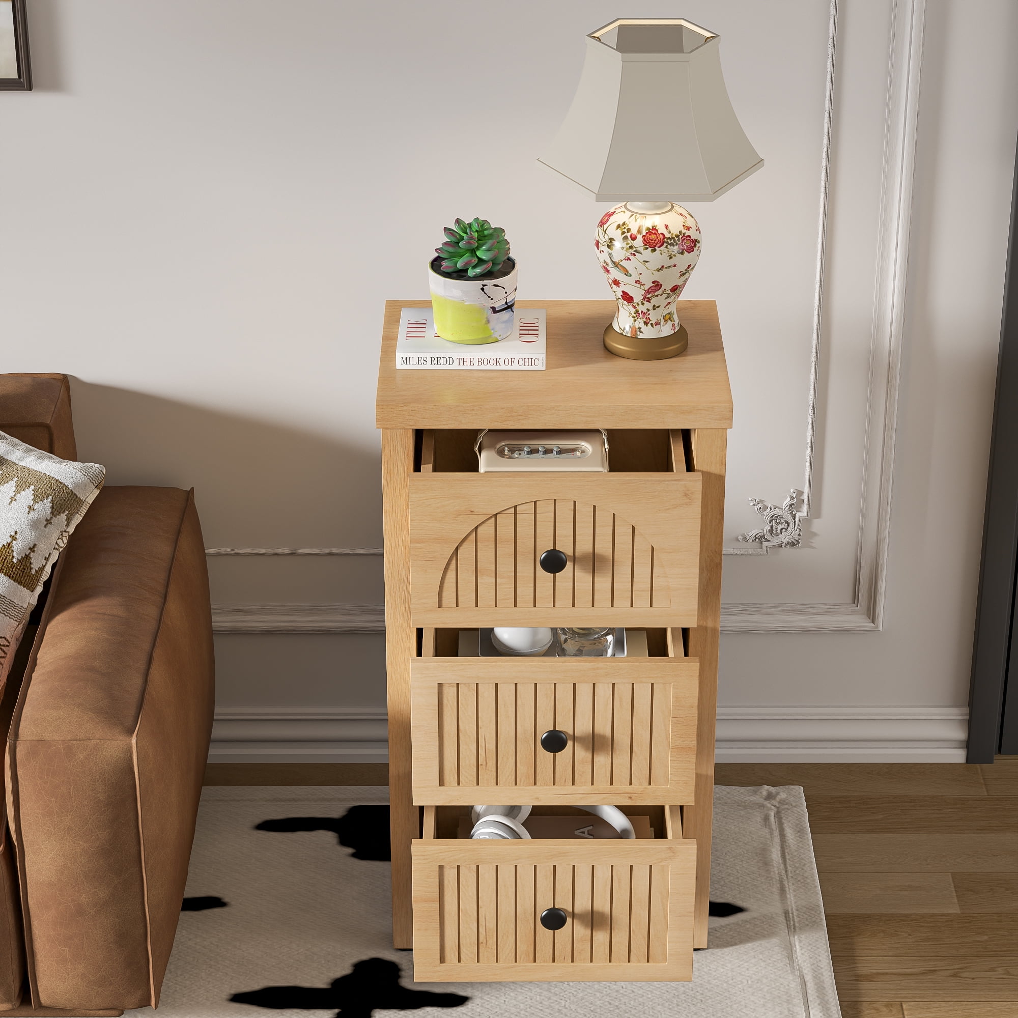 Farmhouse Nightstand & Dresser, Dresser for Bedroom with 3 Drawers, Wooden Storage Cabinet Sofa Table