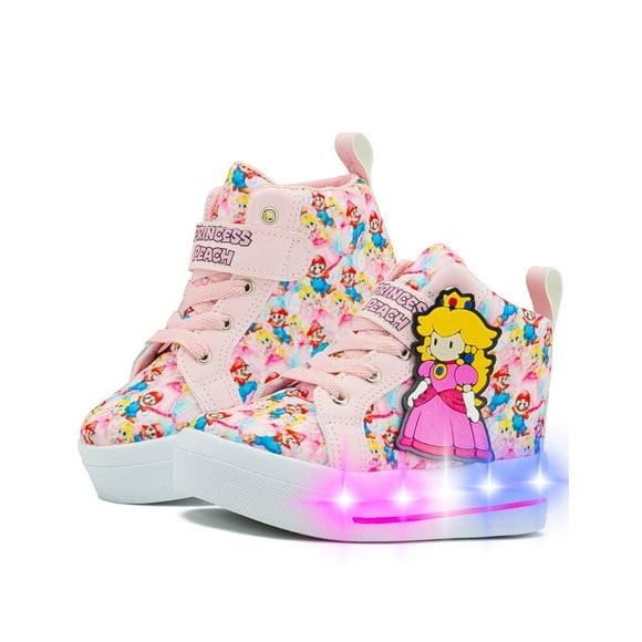 Tenis Bota Con Luces LED Pequenos Pasos Princesa Peach 15-21 Rosa 19.5