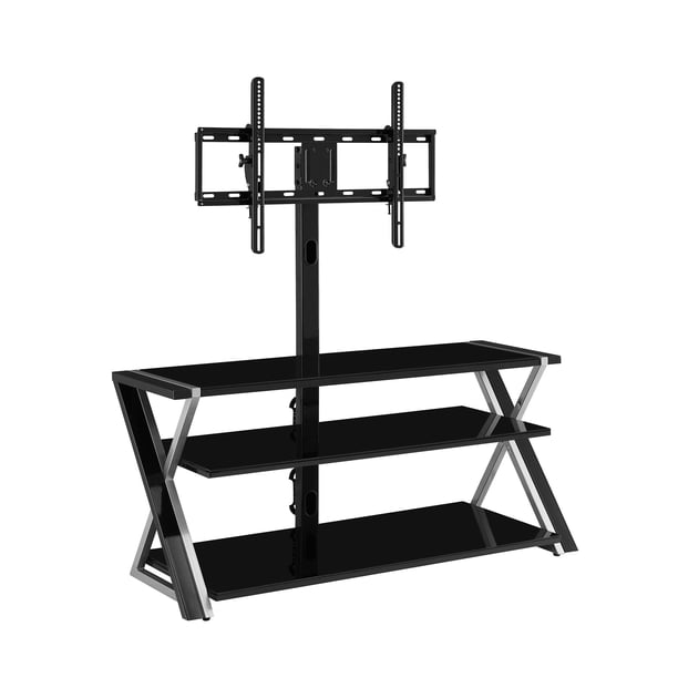 S-VIEW　ラック　3段　BK/WAL/WH Whalen Xavier Black Glass Entertainment Center, 3-in-1 TV Stand