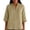 Khaki, variant on Women's 3/4 Sleeve Tunic Tops Casual Split V Neck Mandarin Collar Loose Boxy Blouse Slub Textured with Side Slit for Daily Wear, Khaki, XXL