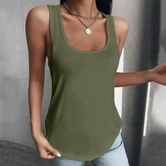 DondPO Going Out Tops for Women Corset Tops Women Casual Daily Shirts Sleeveless T Shirt U Neck Casual Tee Tops Tunic Blouse Vest Tanks Tank Top for Women Camisole Tops Army Green L