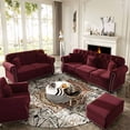 thumbnail image 4 of FFH Chesterfield Sofa Set, 6-Seat Velvet Sofa with Movable Ottoman for Living Room, Burgundy, 4 of 9