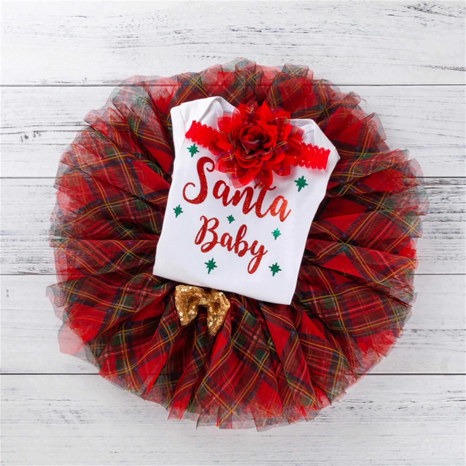 gcong My First Christmas Baby Girl Outfit Long Sleeve Romper Dress Santa Elk Dresses Fall Winter Clothes with Bowtie
