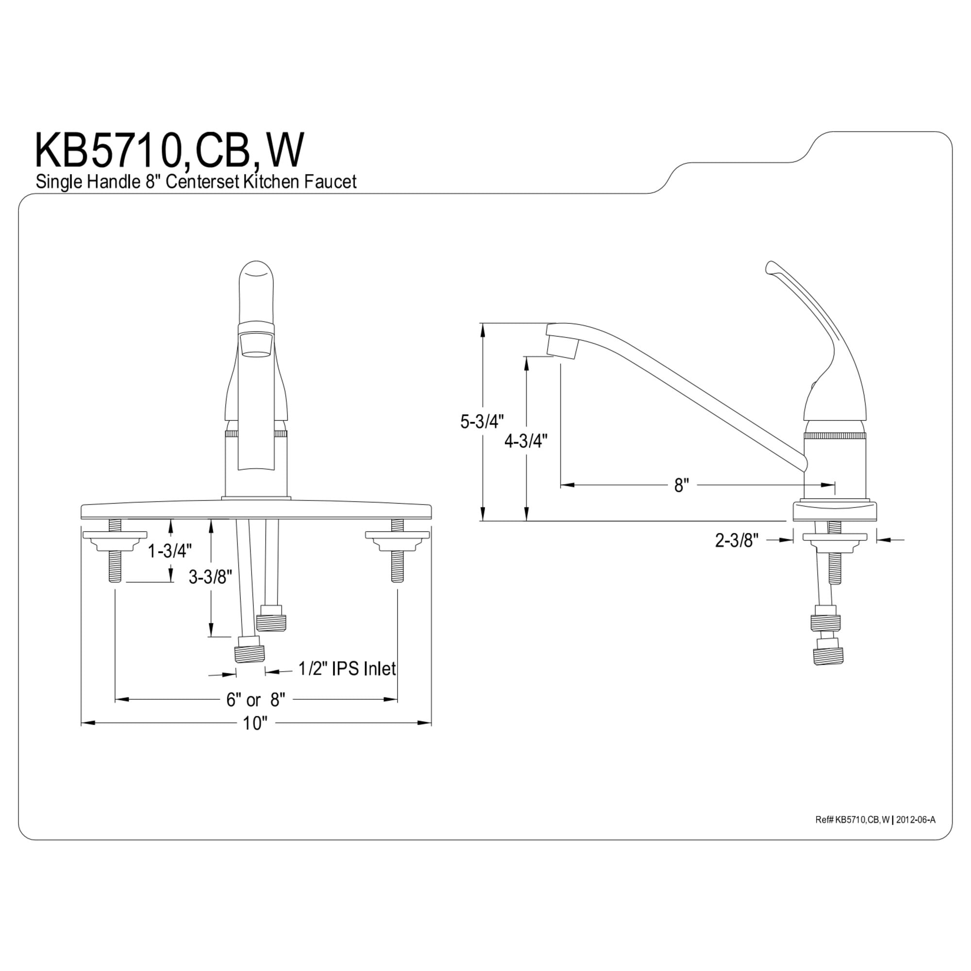 Kingston KB5710 Chatham One-Handle 3-Hole 8" Centerset Kitchen Faucet in Polished Chrome