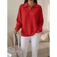 thumbnail image 3 of jinghuiyue Womens Polo Shirts Long Sleeve Waffle Knit Button Down Shirt Casual Loose Fit V Neck Tunic Tops XL, 3 of 4