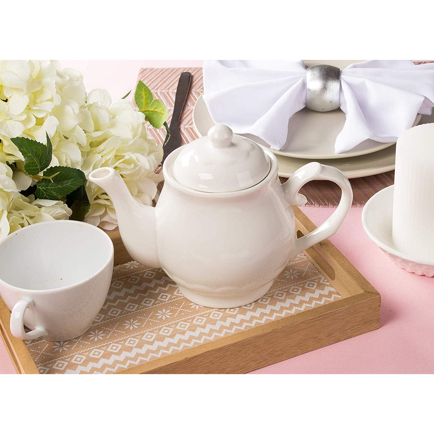 Porcelain Teapot 27Ounce White Porcelain Tea Pot, China Teapot for 3