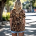 thumbnail image 3 of POLERO Womens Cold Shoulder Tops V Neck T Shirts Palm Leaves Print Summer Short Sleeve Tees Outfits for Ladies Sexy Casual Work Travel Beach Tunic Blouse L, 3 of 7
