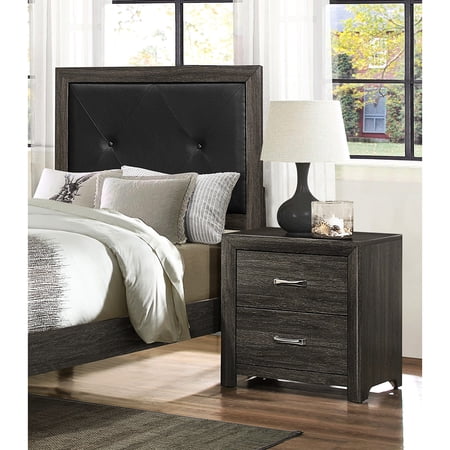 Modern Dark Gray Bedside Table 2 Drawers With Wood Finish Bedroom Furniture Nightstand Drawer Contemporary Metal