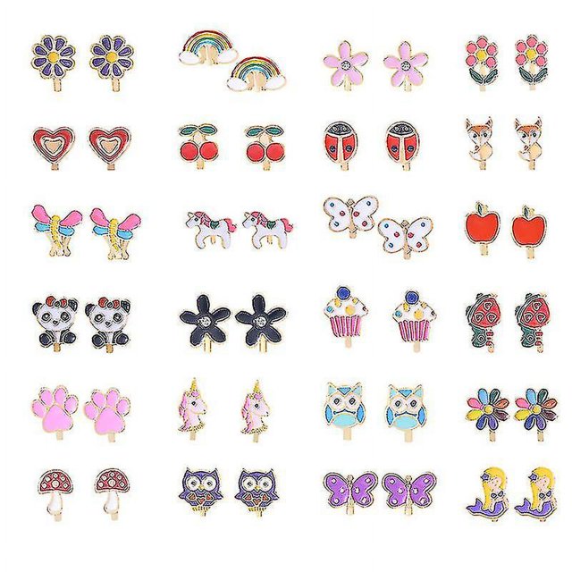 24 pares de aretes de clip para niñas Pendientes de flores lindos para niños Disfraz de princesa