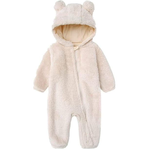 Traje de nieve para recién nacido, mono de oso de dibujos animados para bebé, mono cálido de forro polar con capucha