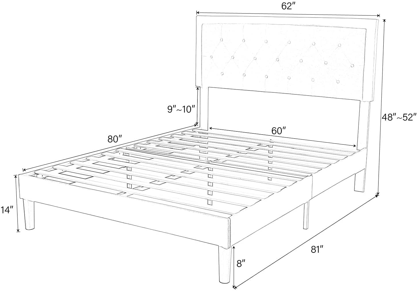 Buy Sha Cerlin Queen Size Platform Bed Frame with Upholstered Fabric
