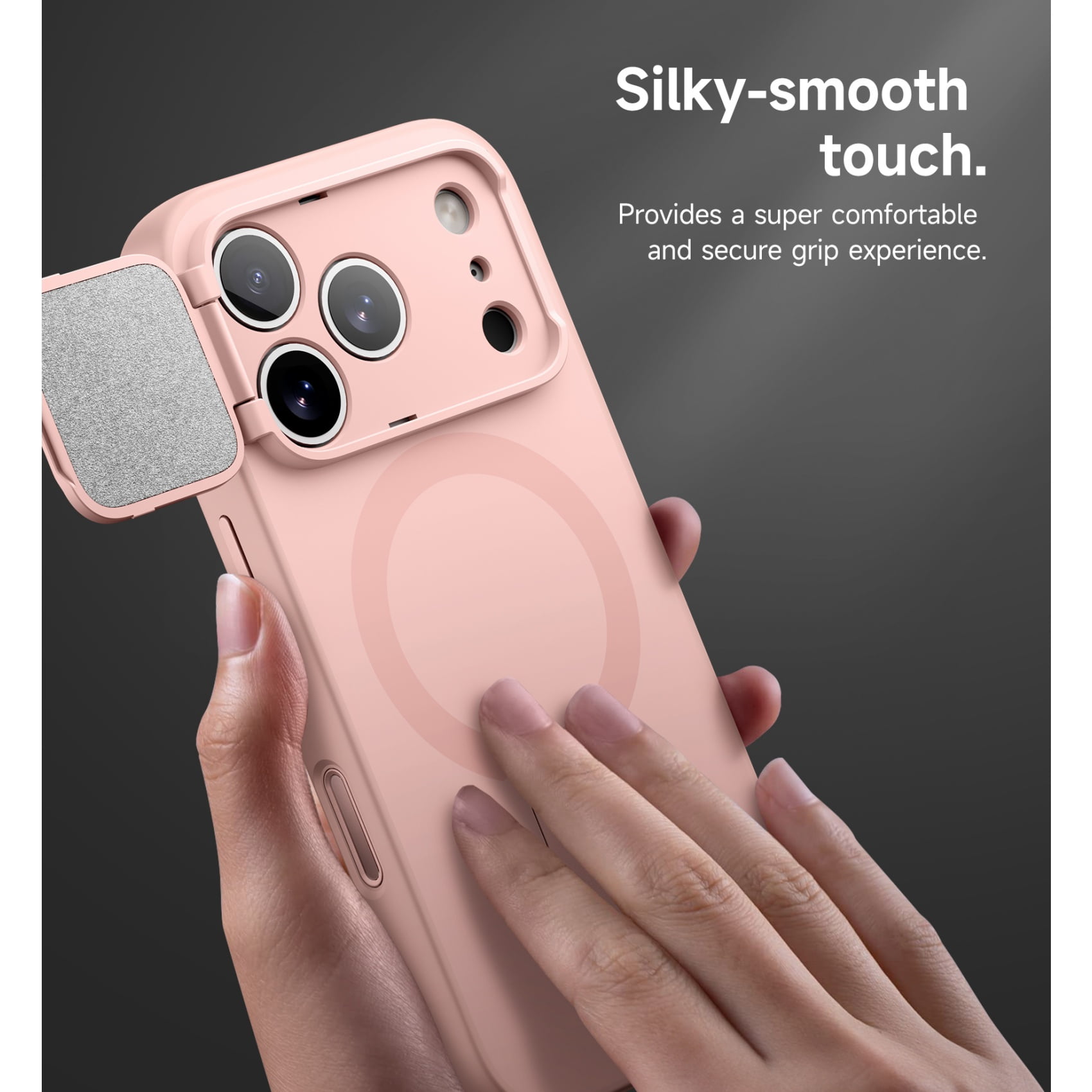 SURITCH Phone Case for iPhone 17 Pro with Camera Cover, Kickstand, Compatible with MagSafe, Shockproof Bumper Slim Protective Cover, Pink