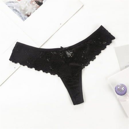 Alitao Cotton Underwear Thongs for Women No Show Underwear Women Lace Thong Triangle Hollow Breathable Cotton Crotch Panties Lace Underwear Panties for Women Black L