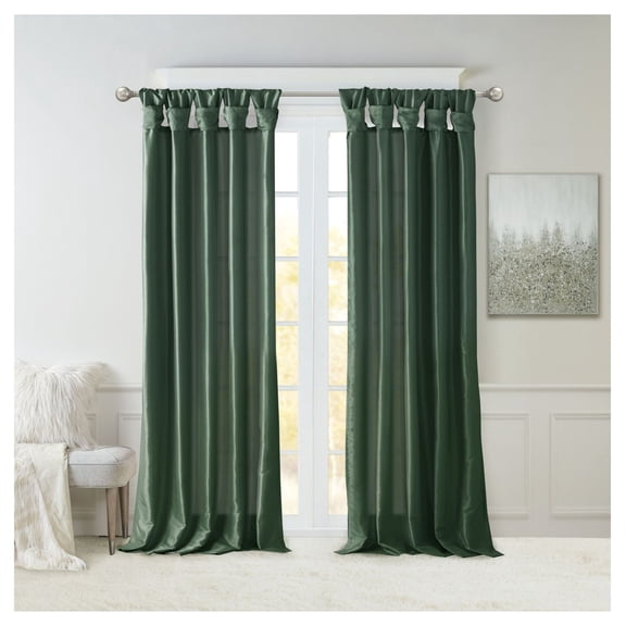 Twist Tab Curtains Lined - Faux Silk Window Panel for Bedroom, Living Room - 84 Inch Long, Single Panel, Light Blocking, Oeko-Tex Certified