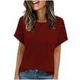 thumbnail image 2 of ClodeEU Women's Ribbed Knit Short Sleeve Top ,Solid Color Round Neck Loose Blouses B-Red,Womens Plus XL, 2 of 8