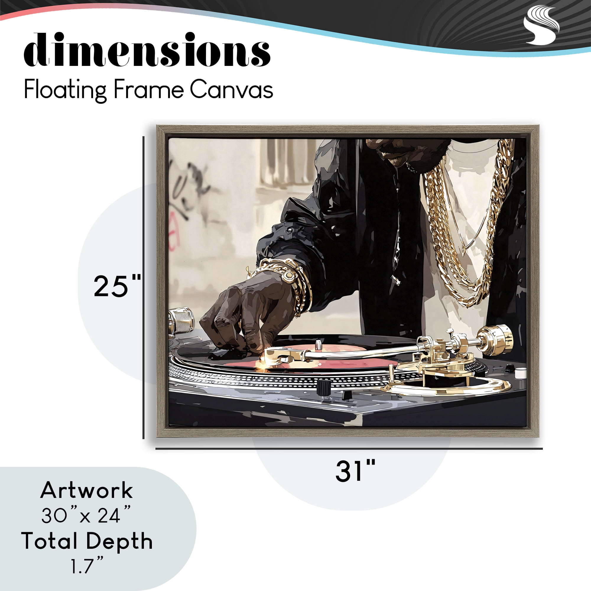 Stupell Industries Golden Touch on DJ's Turntable Brown Framed Floater Canvas Wall Art, design by Franklyn Gregory