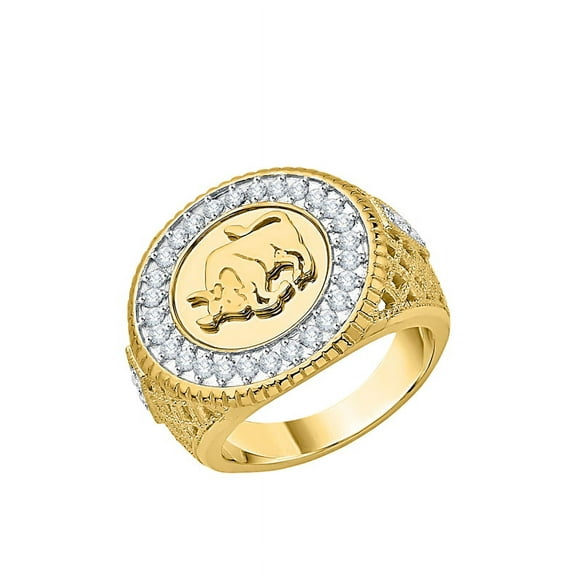 Diamond Bull Signet Ring in 14K Yellow Gold (5/8 cttw) (I-Color, SI3-I1 Clarity) (Size-9)