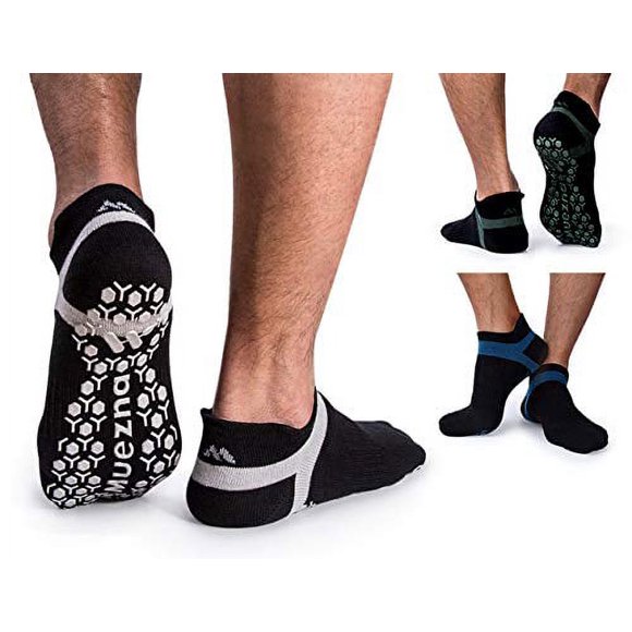 Muezna Mens Non-Slip Yoga Socks, Anti-Skid Pilates, Barre, Bikram Fitness Hospital Slipper Socks with Grips