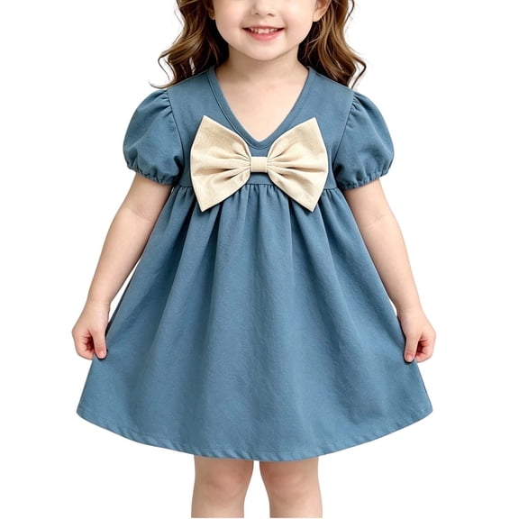 Enjoytime Toddler Baby Girls Dresses V-Neck Short Sleeve Summer Casual Girl Dress 3 Months-4 Years