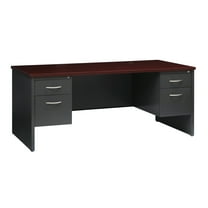 Hirsh Executive Office Modular Double Pedestal File Office Desk, 36 inch D x 72 inch W, Charcoal/Mahogany