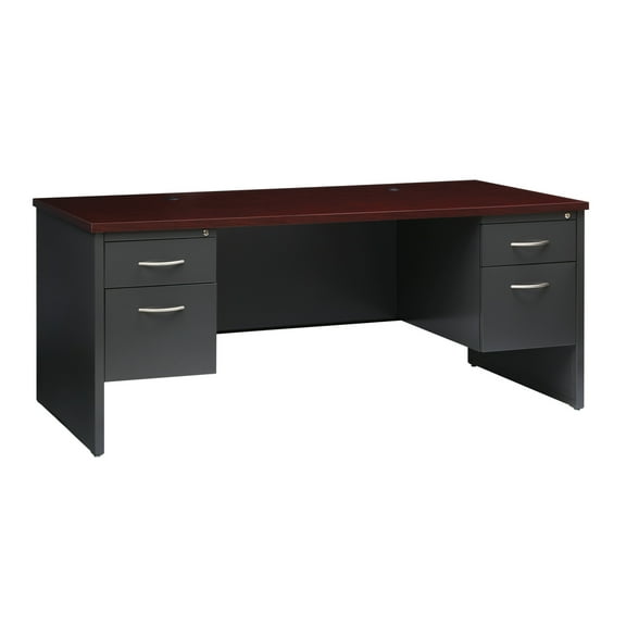 Hirsh Executive Office Modular Double Pedestal File Office Desk, 36 inch D x 72 inch W, Charcoal/Mahogany