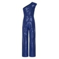 thumbnail image 6 of iiniim Kids Girls Shiny Sequins One Shoulder Pageant Jumpsuit Sleeveless High Waist Dancing Romper Navy Blue 12, 6 of 7