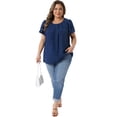 thumbnail image 3 of DARING DIVA Women's Plus Swiss Dot Crew Neck Tulip Top 1X Blue, 3 of 6