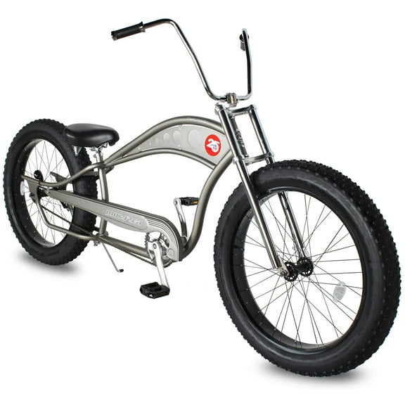 WonderWheels 26" Stretch Cruiser Coaster Brake Triple Tree Fork, Handlebars Hi-rise, Alloy Black Rims. 26x3.0 26H Black Tire - Matte Grey