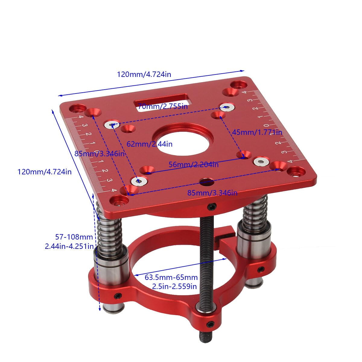 Precision Router Lift Kit with Router Table Insert Plate Max Lifting 70mm Woodworking Engraving DIY Tools for 64-66mm Diameter Motors