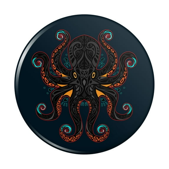 Black Octopus in the Abyss Kitchen Refrigerator Locker Button Magnet