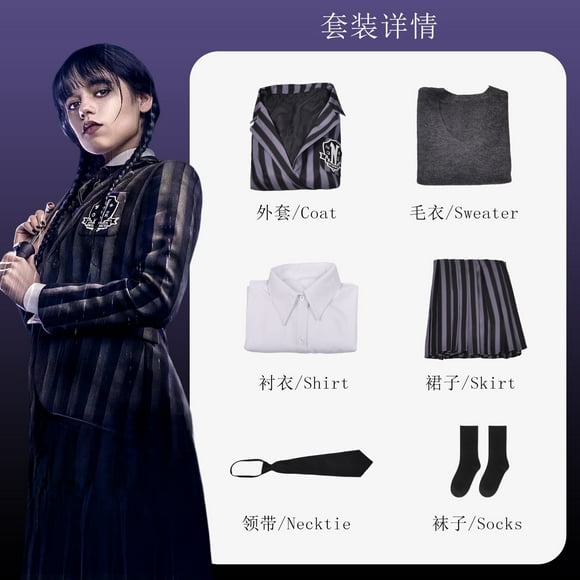Addams Family Wednesday Cosplay Costume Schoolgirl Uniform Wednesday Nevermore Wednesday Black Gothic Dresses Halloween Party