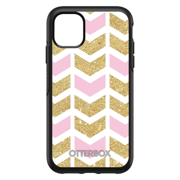 DistinctInk OtterBox Symmetry Custom Case for Apple iPhone 15 (6.1" Screen) - Random Chevron Pattern - Tempered Glass Back