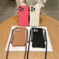 thumbnail image 3 of Crossbody Strap Lanyard Solid Color Phone Case For iPhone 15 14 13 12 11 Pro Max Plus XS X XR Silicone Soft TPU Back Cover Brown For iphone 15 Plus, 3 of 6